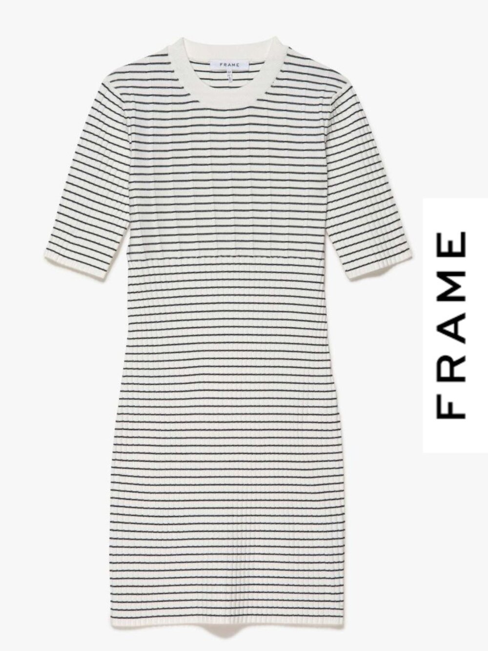 FRAME Mixed Rib Striped Midi Dress Navy White Size XS